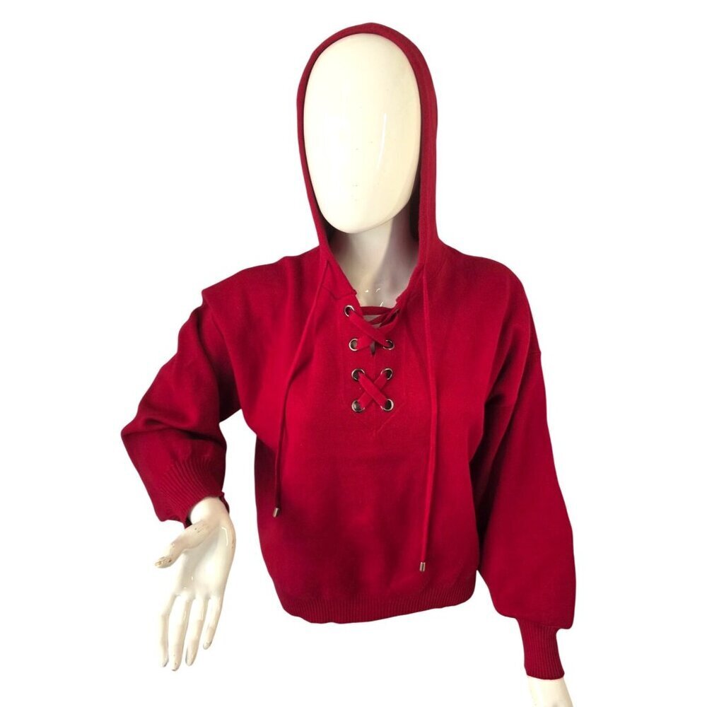 Philosophy Republic Clothing Raspberry Red LaceUp Hoodie Sweater Women L NWT $78